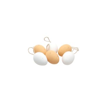 Set de 6 œufs blancs et naturels à suspendre pour Pâques - 4 x 6 cm | jourdefete.com