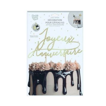3 Décorations de Gâteau Cake Topper Joyeux Anniversaire