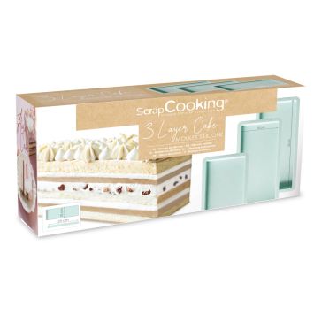 3 moules en silicone pour étages de gâteaux rectangulaires et bûches