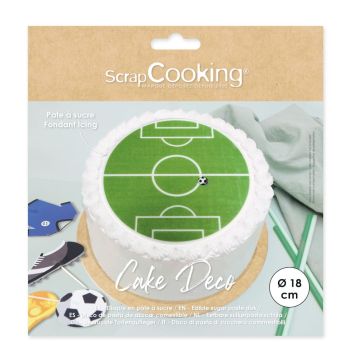 Disque en pâte à sucre pour gâteaux - Diamètre 18 cm - Terrain de football