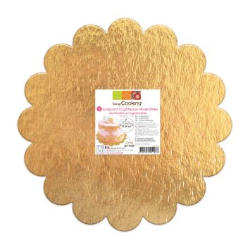 5 supports à gâteaux ronds cannelés et réversibles - Diamètre 24 cm - Couleur Or / Noir