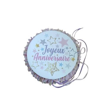 Piñata à tirer à 2 faces - Licorne avec "Joyeux Anniversaire"