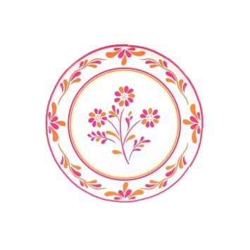 Assiettes carton blanches motifs fleurs framboise orange et citron Pink Lemonade | jourdefete.com