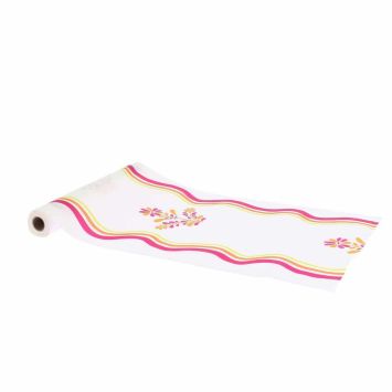 Chemin de table Pink Lemonade fleurs blanc framboise et orange en tissu | jourdefete.com