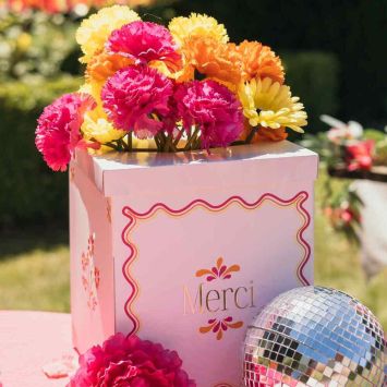 Urne "Merci" en carton - 21 x 21 x 25 cm - Collection Pink Lemonade