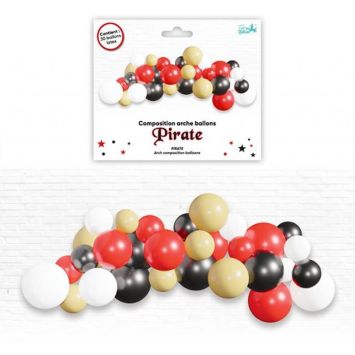 Une arche à ballons de couleur blanche, rouge, dorée et noire comme les couleurs des pirates | jourdefete.com