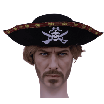 Chapeau de Pirate noir avec tête de mort pour adulte