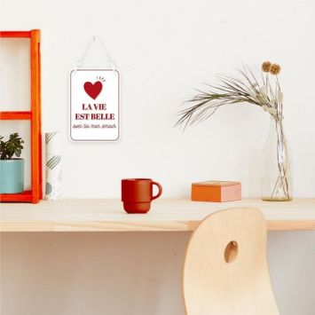 Plaque en métal - La vie est belle - Saint-Valentin - Collection Chéri Chérie