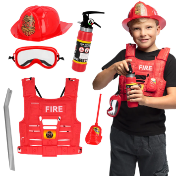Kit de déguisement de pompier pour enfant avec casque gilet extincteur et accessoires | jourdefete.com