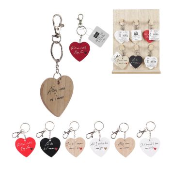 Porte-clés Cœur en bois Mots d'amour - Modèle au Choix