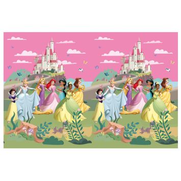 Nappe d’anniversaire Princesses Disney avec château féérique et princesses réunies | jourdefete.com