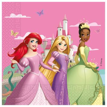 Serviettes Princesses Disney Ariel Raiponce et Tiana 33x33 cm | jourdefete.com