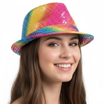 Chapeau Borsalino arc-en-ciel à sequins