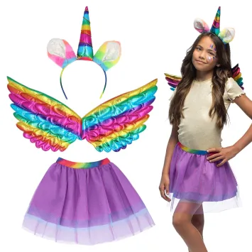 Kit de déguisement de licorne arc-en-ciel pour enfant - 3 pièces - Couleur au choix