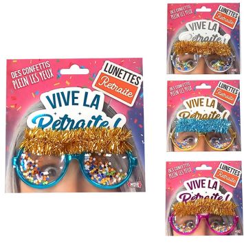 Lunettes à confettis "Vive la Retraite" pour départ à la retraite - Couleur Aléatoire