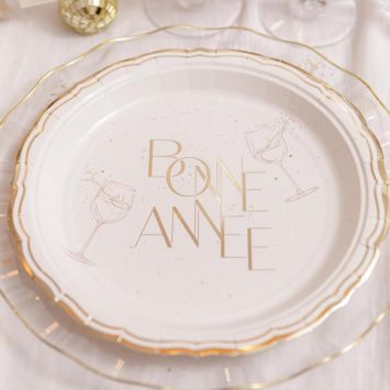 8 assiettes "Bonne Année" en carton - Nouvel An - Diamètre 23 cm - Collection Bubbles Party