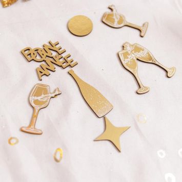 8 décorations de table en bois à parsemer - Nouvel An - De 2,5 à 6 cm - Collection Bubbles Party