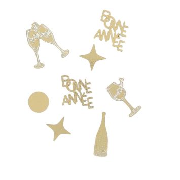 8 décorations de table en bois à parsemer - Nouvel An - De 2,5 à 6 cm - Collection Bubbles Party