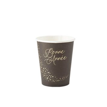 8 Gobelets Bonne Année Voie Lactée Noir et Or 255 ml
