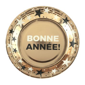 10 assiettes "Bonne Année !" en carton - Nouvel An - Diamètre 17,5 cm - Collection Bonne Année Champagne