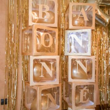 Cube à ballons - Transparent avec contours paillettes or
