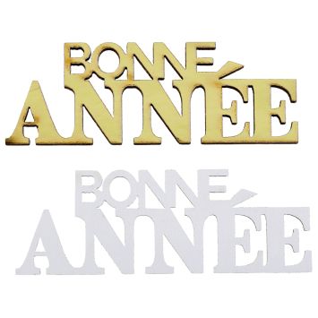 10 décorations en bois à parsemer - Nouvel An - 6,5 x 2,3 cm - Collection Bonne Année Pailleté
