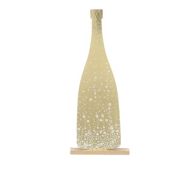 Bouteille de champagne sur socle en bois - Nouvel An - 12 x 29,5 x 4 cm - Collection Bubbles Party