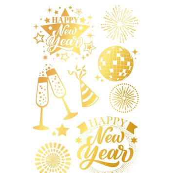Tatouages temporaires dorés "Happy New Year" - Réveillon du Nouvel An