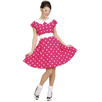 Robe Rose à Pois Blanc Années 50 - Taille au Choix
