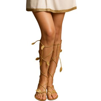 Sandales spartiates dorées pour déguisement de femme romaine avec lanières et feuilles d'or | jourdefete.com