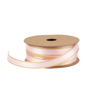 Ruban traditionnel en satin avec liseré doré - 1 cm x 5 m - Couleur Rose