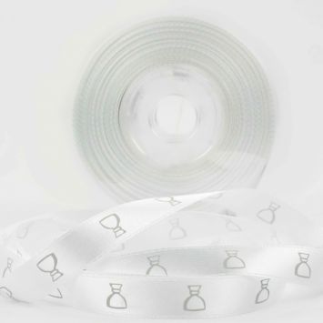 Ruban en Satin Blanc Imprimé Calice Argenté - 25m