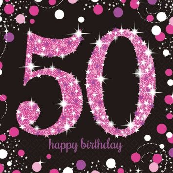 16 Serviettes 50 Ans - Rose / Noir