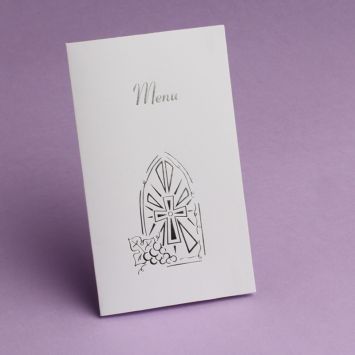 10 Menus de communion - Croix argentée