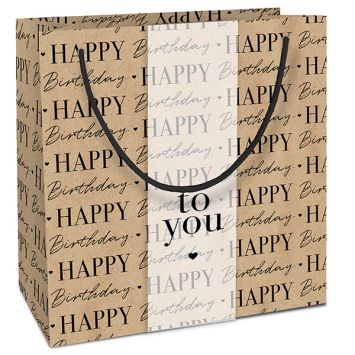 Sac cadeau carré en papier kraft - Happy Birthday