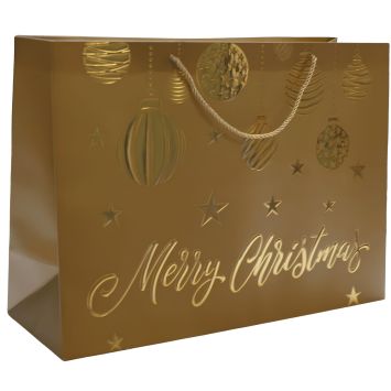 Sac cadeau géant Merry Christmas doré avec décorations de Noël | jourdefete.com