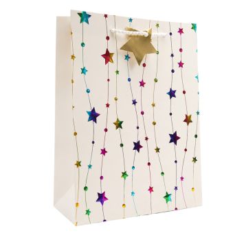 Sac cadeau en papier - Étoiles Multicolores - Taille M