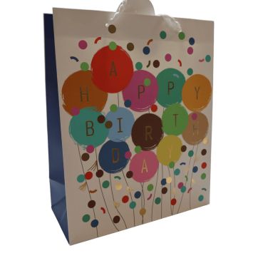 Sac cadeau en papier - Happy Birthday avec confettis - Taille M
