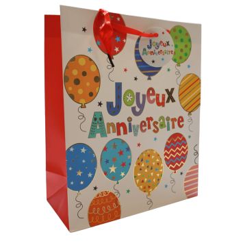 Sac cadeau en papier - Joyeux Anniversaire avec ballons - Taille M