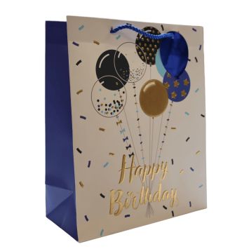 Sac cadeau en papier - Happy Birthday Bleu - Taille M