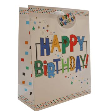 Sac cadeau en papier - Happy Birthday Multicolore - Taille M