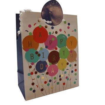 Sac cadeau Happy Birthday avec ballons colorés et confettis multicolores | jourdefete.com