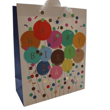 Sac cadeau en papier - Happy Birthday avec confettis - Taille L