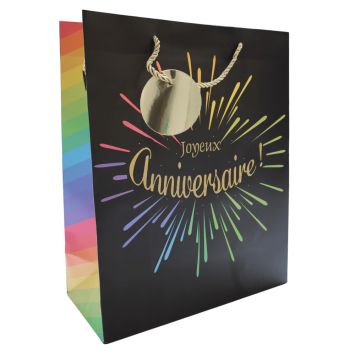 Sac cadeau en papier - Joyeux Anniversaire avec feux d'artifice - Taille M