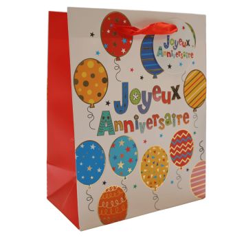 Sac cadeau en papier - Joyeux Anniversaire avec ballons - Taille S