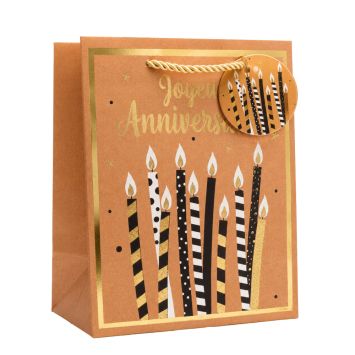 Sac cadeau kraft en papier - Joyeux Anniversaire Noir & Or - Taille S
