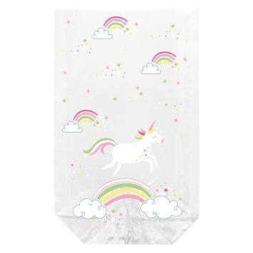 10 sachets transparents avec clips - 11,5 x 19 cm - Licorne