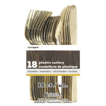Sachet de 18 Couverts Réutilisables - Doré