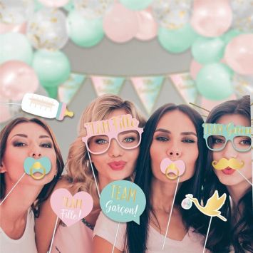 Pack de 12 accessoires pour photobooth - Fille ou Garçon ? - Collection Gender Reveal