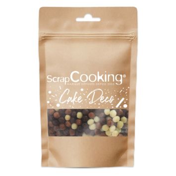 Sachet de décorations sucrées - 40 grammes - Perles de chocolat noir, blanc et au lait